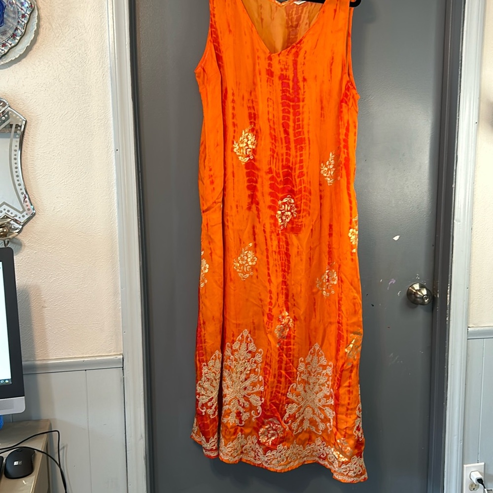 Soft Surroundings Orange and gold Maxi sun dress size 2x